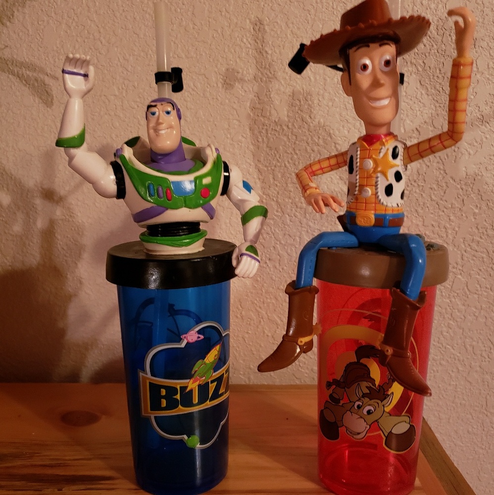 Buzz light year and Woody drinking cups